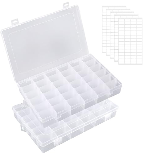 TNSLAND 2 Scatole di plastica con 36 scomparti, Scatola portaoggetti con scomparti per piccoli pezzi, Scatola di classificazione regolabile per conservare viti, perle, orecchini e anelli