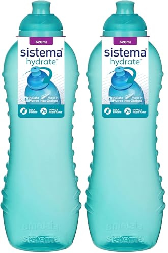 Sistema Twist 'n' Sip Squeeze botella de agua de plástico | Botella de agua a prueba de fugas | 620 ml | Sin BPA | Colores variados (Paquete de 2)