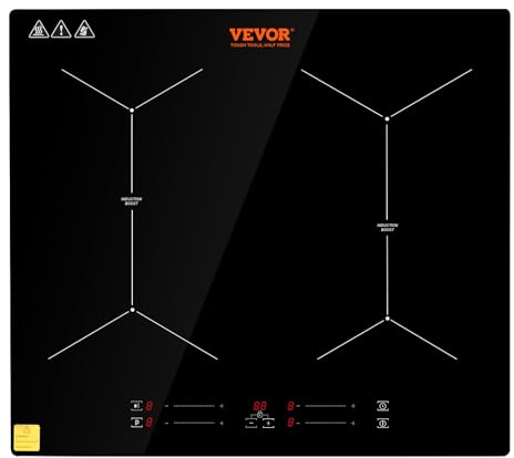 VEVOR Piano Cottura a Induzione 4 Fuochi 6800W Fornello a Induzione da Incasso Piano Cottura Elettrico in Vetroceramica da 61 cm con Timer Controllo Touch Anti-Traboccamento 9 Livelli di Regolazione