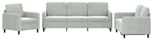 vidaXL Sofagarnitur 3-TLG., Sessel Couch mit Kissen, Sofa Wohnzimmersofa mit Armlehnen, Couchgarnitur Designsofa Sitzmöbel Polstermöbel, Hellgrau Samt