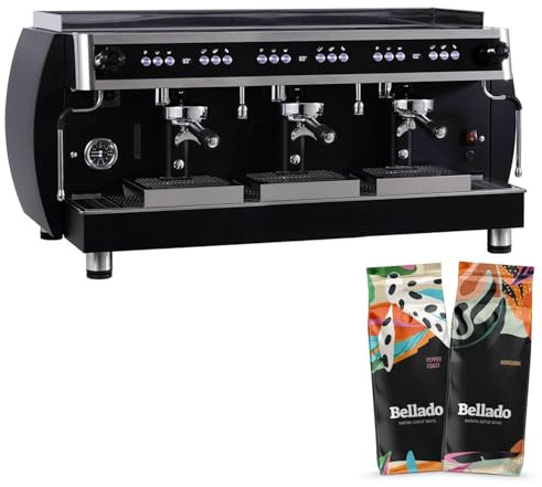 GGM Gastro | STEMS3E-B#COFFEE | Siebträgermaschine Grace - mit digitalem Display - 3 Gruppig - inkl. Preinfusiuonssystem & Shot Counter - Schwarz