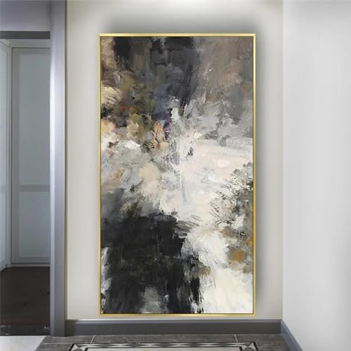 HOLEILUCK Schwarzes und graues Ölgemälde, Dekor, Zuhause, vertikal, große Wand, Leinwand, Bild für Gang, Flur, Wohnzimmer, hängendes Wandbild, 50 x 70 cm/20 x 28 Zoll, mit goldenem Rahmen
