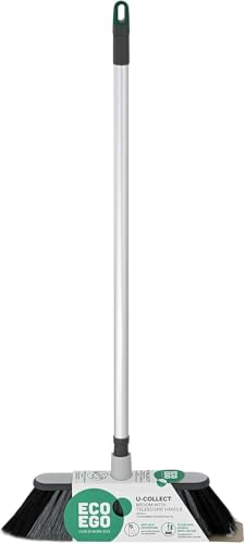 Eco Ego Kehrbesen Mit Langem Stiel 130 cm Besen Mit Kombination Von Harten Und Weichen Borsten Zimmerbesen Haushaltsbesen Hygienisch Ergonomisch Teleskopstiel 130 cm Grau Schwarz Grün U-Collect
