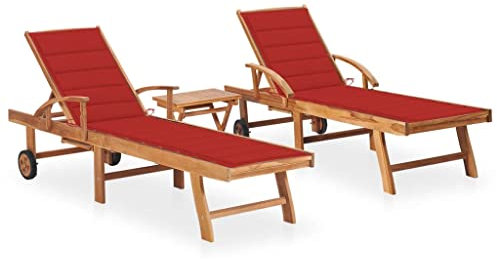 Festnight Doppelliege Outdoor 2 Personen Doppel Sonnenliege Holz mit Rollen und Tisch Gartenliege Verstellbare Liege Outdoor Holzliege Liegestuhl Garten Massivholz Wetterfest