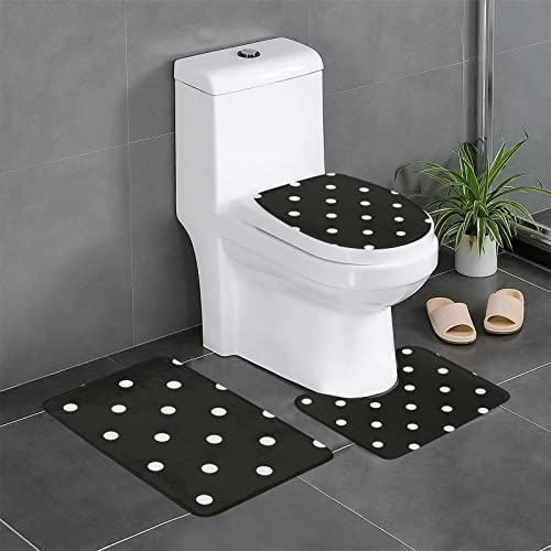 FLYIFE Badezimmermatten-Set, 3-teilig, Flanell, rutschfest, wasserabsorbierend, mit U-förmigem WC-Vorleger und WC-Deckelbezug, Schwarz und Weiß