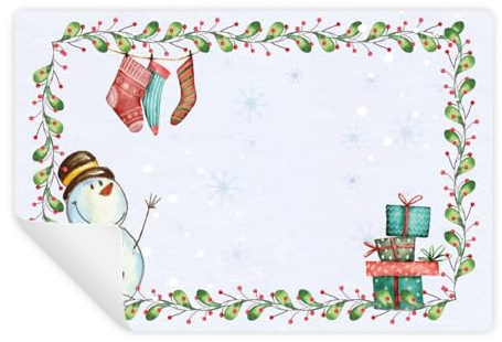 25 Weihnachtsaufkleber für Kinder bunt Schneemann Weihnachtsetiketten Namensaufkleber zum Beschriften 7 4 x 5 2 cm Premium Made in Germany Logbuch-Verlag