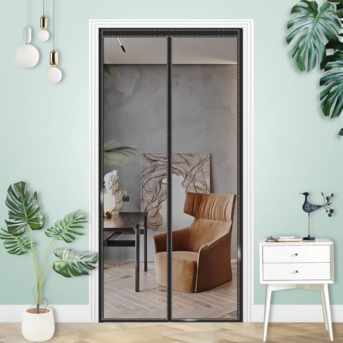 Zanzariera magnetica per porte, varie misure, 90 x 210 cm (larghezza x altezza), magneti forti, chiusura automatica, tenda per porta, corridoio, terrazza, senza foratura, nero puro