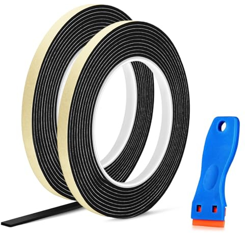 Tiras de goma autoadhesivas, 2 unidades de 3 mm × 10 mm × 5 m, cinta de sellado para vitrocerámica, cinta de montaje, autoadhesiva, con pequeño raspador, junta de puerta para fregaderos,