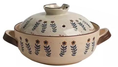 Cocotte da Forno Motivo Floreale Dipinto A Mano in Stile Giapponese Casseruola, Pentola per Zuppa Domestica con Coperchio, Pentola di Ceramica, Cuociriso(2.5L)