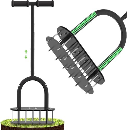 seasky Lawn Aerator Automatic Dirt and Leaf Clean Design,Pre-Assembled 13 Iron Spikes Metal,Soil Lawn Aerating Tools