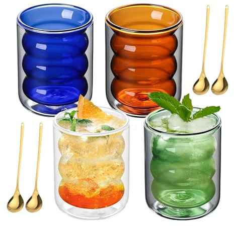 Doppelwandige Latte Macchiato Gläser 4er Set (200ml) mit Vakuum-Isolierung - Hitzebeständige Gläser für Cappuccino, Eiskaffee, Türkischen Tee & Büro,Spülmaschinengeeigne