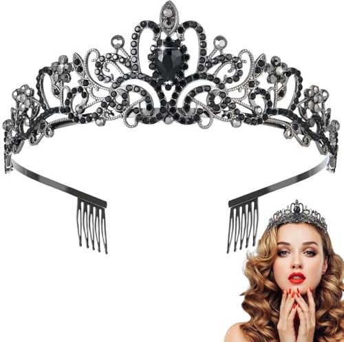 Couronne princesse, Diademe femme, Couronne anniversaire, Couronnes reines, Couronnes princesse adultes,Convient pour les anniversaires, les mariages,bal de fin d'année (Black)
