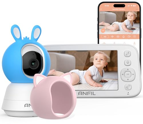 ANFIL® Babyphone mit Kamera ohne WLAN – 5 Display, Nachtsicht, VOX Modus, Temperaturüberwachung, 2-Wege-Audio, Baby Kamera Überwachung, ECO Modus, Schwenkbar 355°, Neigbar 120°