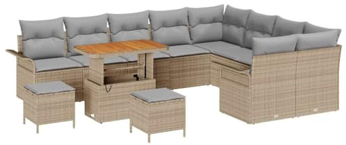 vidaXL Trädgårdsoffset med kudde 12 pcs Beige konstrotting, Trädgård och terrass, modern, modulär möbelset, utomhus rattan-soffa, lätt, UV-beständig, bekväm, stilren