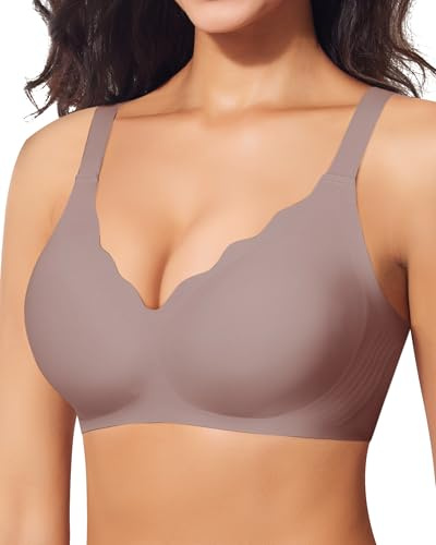 Ganado Sujetador sin Aros Mujer Sujetadores sin Costuras Push Up Comodos Bralette Cuello V con Relleno, Marrón, XL