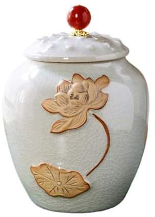 CFY652 Tea Caddy Ceramic Tea Canister With Lid And Carrying Handle For Kitchen Counter, Pantry, Decorative Jar Tea Canister(Gris)