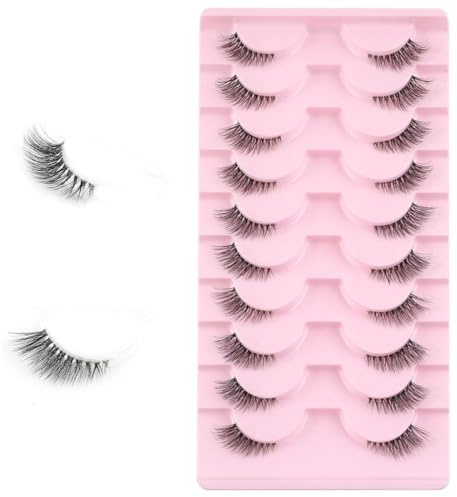 SGERUFZ 10 Pares Pestañas Postizas Naturales, Medias Pestañas 3D Ojo de Gato Wispy, Fibra para Pestañas, Banda Transparente