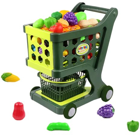 Kids Shopping Chariot de Courses – Jouet pour – Jeu de Chariot – Ensemble Repas – Poussée Le Long du Jouet, kit de Jeu de supermarché avec Accessoires Alimentaires, réglable