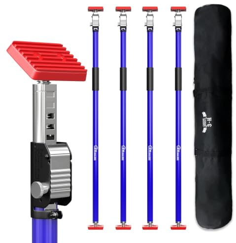 3-H 4X Ladungssicherung Transportsicherung Teleskopstützen 110-195cm (Blau) | Montagestütze Teleskopstange Klemmbalken Ausziehbar Spannstange für SUV PKW Wagen Pickup Limousine, Stahl Baustütze