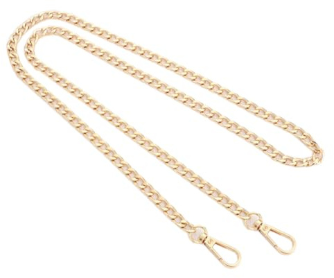 Collana da donna, 110 cm, larghezza 7,3 mm, piatta, catena in metallo, tracolla di ricambio con moschettone, accessorio per borsa a tracolla, colore oro chiaro