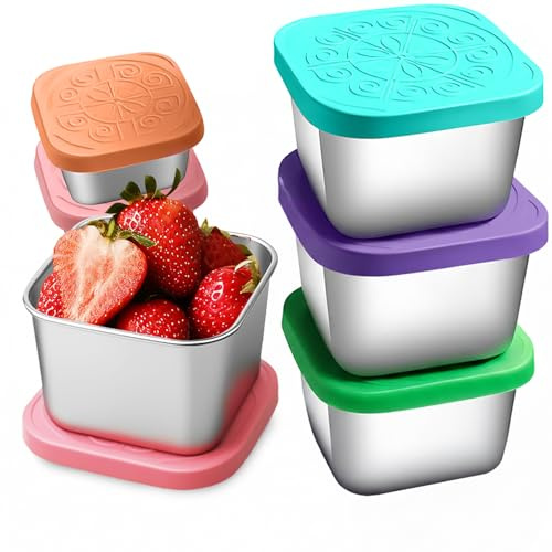 COONE Edelstahl Snackbox Set, 6-teilig (4x Groß + 2x Klein) Brotdose Edelstahl Aufbewahrungsbox Mit Deckel Snackbox Kinder Luftdicht für Meal Prep, Büro, Schule, Unterwegs