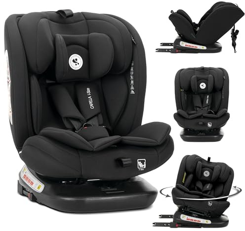 Lorelli Kindersitz drehbar 360 Grad i-Size 40-150cm mit Isofix, Mitwachsender Baby Autositz Capella, Gruppe 0+/1/2/3, 0-12 Jahre, 0-36 kg, Auto Babysitz ab Geburt, 5-Punkt-Gurt, Schwarz