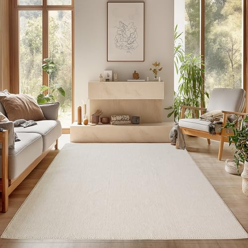 SIMPEX Teppich 140x200 cm Creme Einfarbig Bouclé Schlingenflor Skandi Stil Modern Superweich Robust Pflegeleicht für Wohnzimmer Schlafzimmer Esszimmer Kinderzimmer Jugendzimmer