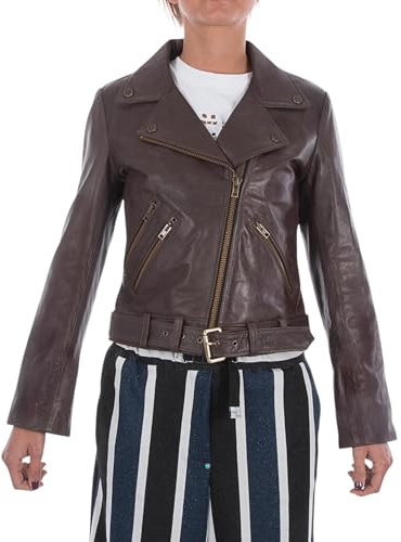 ITALIAN SKINS® Chiodo Donna in Vera Pelle, Full Grain -Made in Italy- (IT, Testo, XS, Regular, Regular, Marrone)