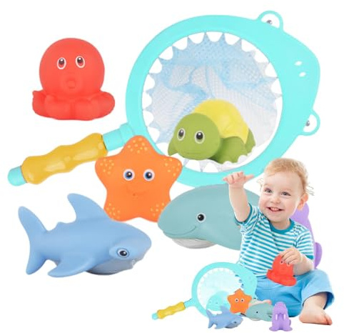 Fishing Bath Toys – Cartoon Game Set, Shark Giraffe Grabber, Premium Floating Fish | Bathtub Playtime Entertainment For Kids 1-6 Years Old Bathroom Pool Water Activity Fun Learning