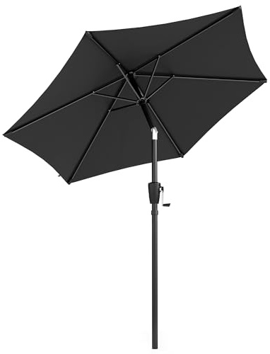 Outsunny Ombrellone da giardino 2 m, ombrellone da tavolo per esterni con manovella, funzione di inclinazione, protezione UV30+, telo parasole per patio, spiaggia, nero