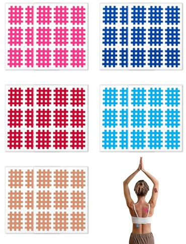 MOPZIJA 90 piezas cross tape, cinta de rejilla adhesiva fuerte para aliviar el dolor muscular y articular, parches de acupuntura impermeables para terapia de puntos gatillo y liberación de tensión