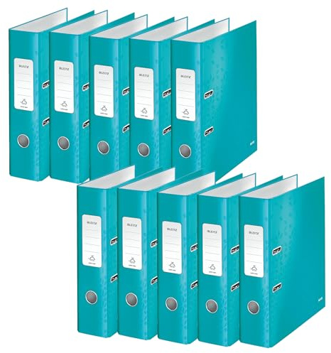 Leitz spak bågfil, paket med 10, isblå, A4, 80 mm ryggrad, WOW-serien, 10050051, designen kan variera