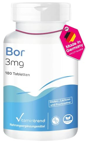 Vitamintrend Bor 3mg Tagesbedarf, 180 Tabletten, schluckfreundlich, hochdosiert, Natriumtetraborat, Nahrungsergänzungsmittel vegan ohne Magnesiumstearat, in Deutschland hergestellt
