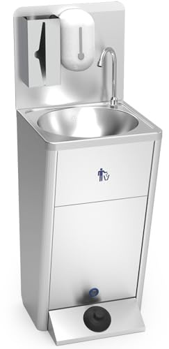 Express Water Silver Plus Handwaschbecken, tragbar, freistehend, tragbar, mit Wassertank, aus Edelstahl, mit Fußsteuerung, ASL-zertifiziert, komplett mit Zubehör