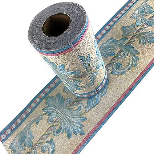 Simplemiuji Self Adhesive 3D Blue Flower Waterproof Wallpaper Border Peel and Stick for Bathroom Kitchen Counter Top Tiles Sticker,4 Inch by 16.5 Feet
