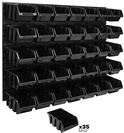 Lagersystem Wandregal 1152 x 780 mm , 35 stck. Box , Stapelboxen Schüttenregal Sichtlagerkästen , Extra Starke Wandplatten , Regal Erweiterbar , Werkstattregal Lagerregal Werkstattwandregal Steckregal