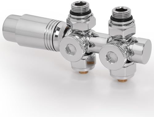 S'AFIELINA Multiblock Set für Badheizkörper Chrom 1 Stück | Hahnblock Heizkörperventil mit Thermostat, Anschlussarmatur Eck/Durchgang, 50mm, für 15mm Kupfer 16mm Kunststoff