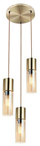 GLOBO Decken Strahler Messing Pendel Lampe Zylinder Ess Zimmer Beleuchtung Glas-amber Hänge Leuchte 21000-3HM