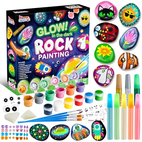 JOYIN Kit de suministros de bricolaje con 10 pinturas de rocas creativas para manualidades con 18 pinturas Decora la tuya propia para niños, regalos de pintura, actividad familiar, regalo
