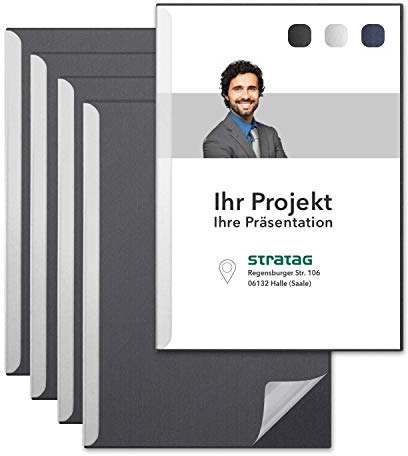 STRATAG Klemmmappen Klemmschienen-Set mit transparentem Deckel aus PP Kunststoff sowie Binderücken aus stabilem 320 g/m² Karton (Graphitgrau, 6 Stück)