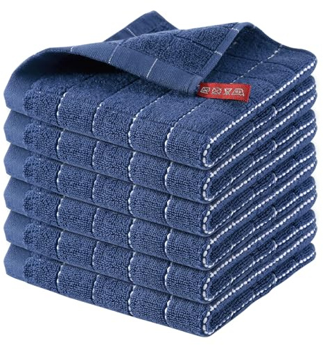 Homaxy 100% Cotton Terry Kitchen Dish Cloths, Ultra Soft and Absorbent Dish Towels for Kitchen, Suitable for Drying and Washing Dishes, 6 Pack, 12 x 12 Inches, Navy Blue