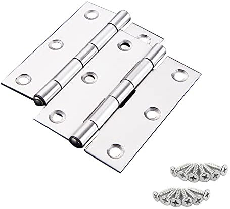 Cretty-Meet 2 Sets Replacement Door Hinges 3 Inch Stainless Steel Folding Butt Hinges Strong Solid Hinges with 12pcs Screws for Door Case Lid Wooden Box Chest (Silver)