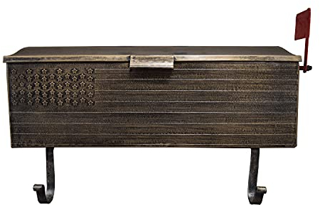 Oakland Living AZ620-ANTIQUE-BRONZE Antique Bronze Patriotic Metal Outgoing Mail Flag and Newspaper Hangers Wall Mount Mailbox