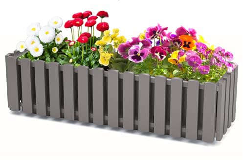 botle Balkonkasten Blumkentopf Pflanzkasten Zaun Grau B 58cm 10 L Balkontopf Garten Blumentop Zaunimitation Geländer Optik Kunststoff