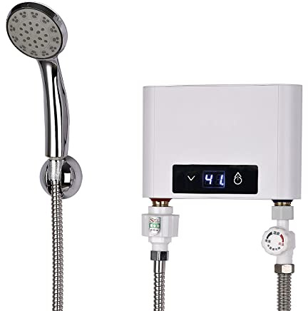 Mini Elektronischer Durchlauferhitzer mit Bad Dusche Kit, Tankless Elektrische Durchlauferhitzer, Mini Instant Warmwasserbereiter Durchlauferhitzer für Badezimmer Küche(Weiß,5500W mit Duschset)