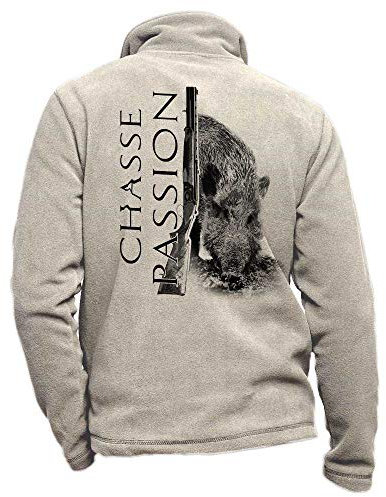 Personalisierte beige Fleece-Jagdjacke mit einem Wildschwein, Jagdleidenschaft - Jagdjackengröße 4XL