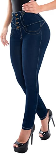 Fiorella Shapewear Butt Lifter Women Jeans High Rise 4 Button Waist Push Up Levanta Cola Pantalones Colombianos 513DB Dark Blue Size 5 USA / 10 COL