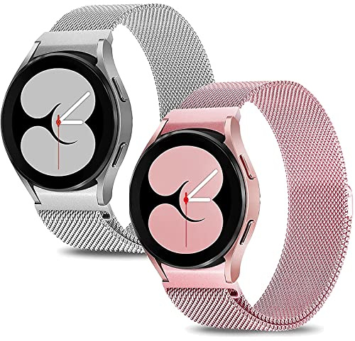 MATCHEASY 2 Stück Metall Armband Kompatibel für Samsung Galaxy Watch 4/5/6/7 40mm 44mm/5 Pro 45mm/4/6 Classic 47mm 43mm 42mm 46mm, Lücke Edelstahl Mesh Solo Loop Band für Damen/Herren