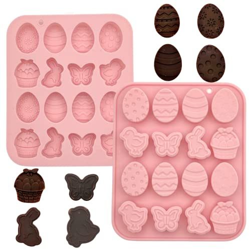 1PC Easter Chocolate Mold Silicone 16 Cavities Easter Egg Bunny Basket Mold | Nonstick Baking Mold Wax Melting Molds for Easter Party DIY Chocolate Candy Jelly