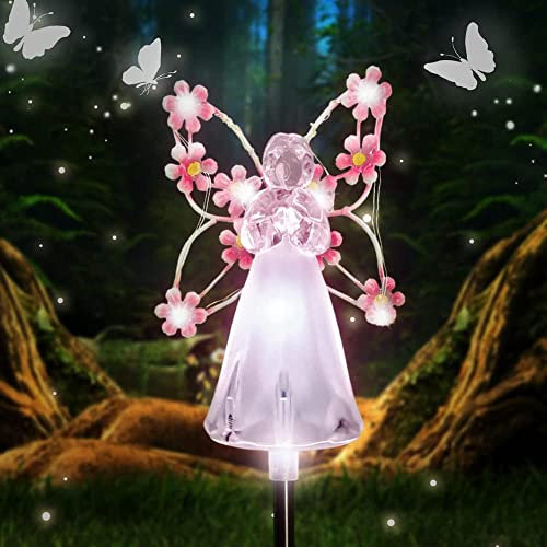 Solar Angel Lights, 2023 New LED Waterproof Garden Decoration, Multi-Color Changing Angel Decorative Lights for Cemetery Grave Yards Patio Outdoor Decoration Memorial Gifts, qzjijosen (Pink)